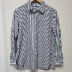 UNIQLO ストライプ 長袖シャツ ネイビー×ホワイト レディースLのサムネイル