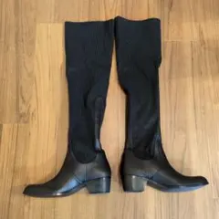 レザー ニーハイブーツ 黒 23.5cm ヒロココシノ