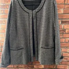 ノーカラージャケット 4L ブラック/ホワイト