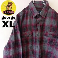 USA古着 george　ネルシャツXL　ワインレッドグレー　オンブレチェック