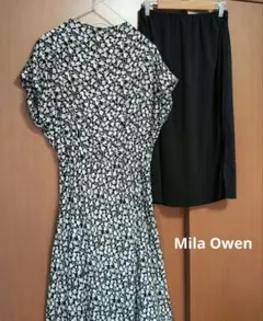 美品 ミラオーウェン 花柄マキシワンピース 黒白 M