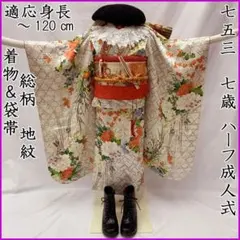 607ag21□七五三 五歳 小柄な七歳 女児 着物&袋帯 部分絞り 鶴□良好