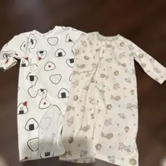 おにぎり柄と動物柄ロンパース2枚セット 70-80cm