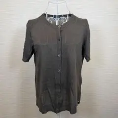 HUMAN WOMAN 半袖ニットカーディガン L コットン100% ブラウン