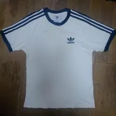 adidasアディダス2020年限定 葉っぱマーク胸ロゴ入トリムTシャツ白S中古