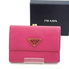 ✨新品未使用✨　PRADA ミニ財布　がま口　三角プレート　サフィアーノ　折り
