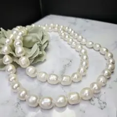 本真珠　パール　ロング　ネックレス　大玉　フォーマル　二重　バロック
