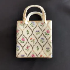 花柄 バッグ型 陶器製 小物入れ