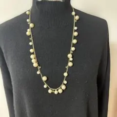 ゴールド ロングネックレス パール風ビーズ