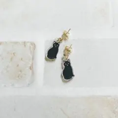 オリジナルアクセサリー★ 黒猫ピアス ゴールド