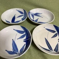 青い竹模様の陶器皿4枚セット