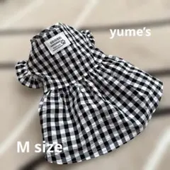 犬服♡白黒チェック柄のフリル袖ワンピース♡