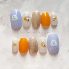 ネイルチップ ハロウィン おばけ 推し活 オレンジ 落書きネイル 仮装