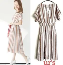 ユアーズ urs ストライプカシュクールワンピース Mのサムネイル