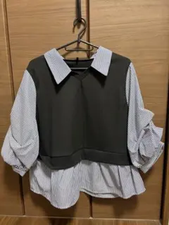 レイヤード風 チュニック ストライプ ブラック