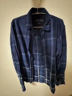 ZARA MAN ブルーチェック柄長袖シャツ　Mサイズ