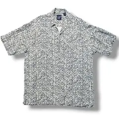 90s OLD GAP 総柄 開襟シャツ 半袖 リネン レーヨン