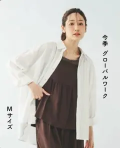 今季　グローバルワーク　カラミストライプシャツ長袖　Mのサムネイル