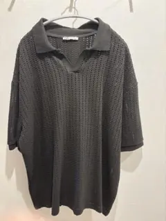 ZARA メッシュポロシャツ ブラック XL