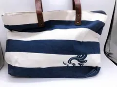 【30889】アニエスベー　トートバッグ　青白　ボーダー　大容量バッグ