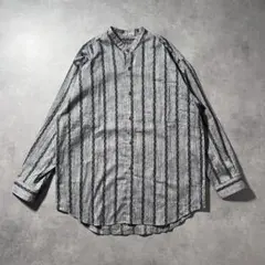 ヴィンテージ 総柄ストライプシャツ 長袖 古着 レトロ ノーカラー