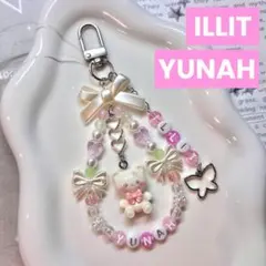 韓国ビーズキーホルダー　ILLIT YUNAH アイリット　ユナ　ピンク　ネコ