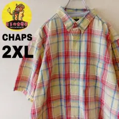 USA古着 CHAPS　半袖ボタンシャツ2XL　イエローレッド　チェック