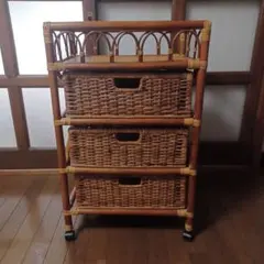 アンティーク風】ラタン チェスト 籐 家具 2段 棚 ラック 引き出し