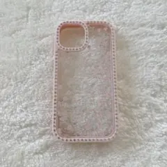 iPhone用ケース ピンク ローズ柄 ラインストーン付き