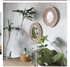 【セール中★お値下げしてます★様専用】 ラタン製オーバルミラー2個セット