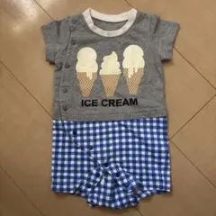 アイスクリームプリントロンパース ギンガムチェック