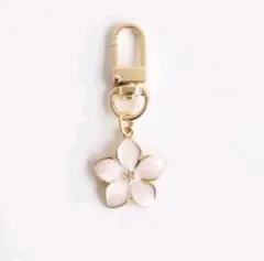 花型キーホルダー ホワイト ゴールド