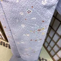 本場白大島紬：美品：淡い花更紗柄：袷着物：幾何学柄：正絹：7号：Q58