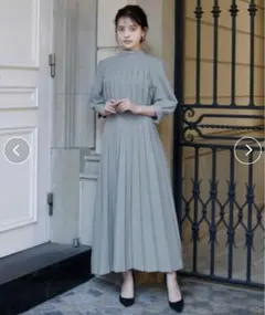 【flolia】バックリボンプリーツロング　ワンピースドレス　水色　結婚式ドレス