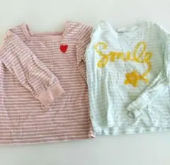 まとめ売り SHIPS ストライプ ロンT 女の子長袖カットソー2枚セット