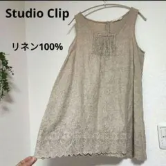 リネン100% studio CLIP 裾刺繍 スカラップ チュニック 麻