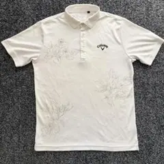 キャロウェイ　花柄　総柄　ポロシャツ　ゴルフウェア　ホワイト系　サイズLL