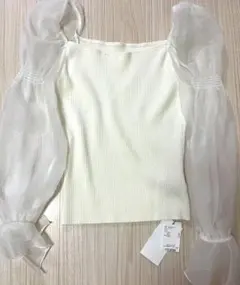 snidel新品タグ付スリーブシアーニットホワイトトップスパフスリーブオフショル