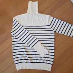 ZARA ボーダー タートルネック ニット ゴールドボタン