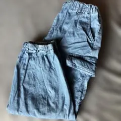 GU デニムワイドカーゴジョガーパンツ 120cm