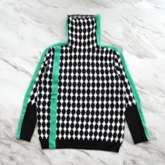 ハウンドトゥース　ジャガード柄　タートルネック　セーター　ゴルフ　個性的　リブ袖