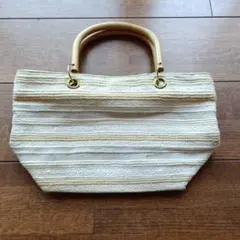 アイボリー ストライプ ハンドバッグ（昭和の品）