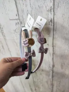 女の子向け可愛いいカチューシャ2点セット うさぎとリボン#ヘアアクセサリー