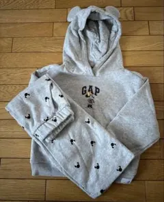 baby Gapミッキー裏起毛セットアップ 耳付きフードパーカーとパンツ105