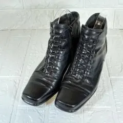 PLAYVELY レザー レースアップ ショートブーツ 黒 23.5cm 本革