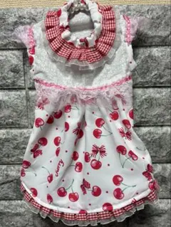 ハンドメイド犬服　わんちゃんワンピース　さくらんぼ柄ワンピース　完成品
