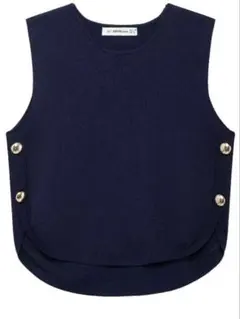 【完売品】ZARA サイドボタンニットベスト ネイビー L