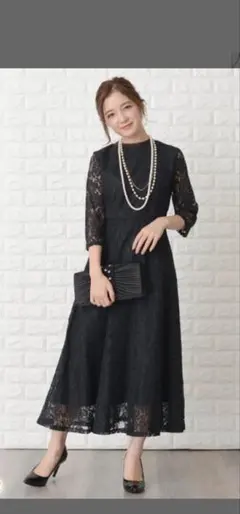 パーティドレス　総レース　七分袖　ロングワンピース　XXL