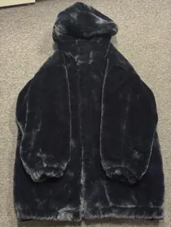 ZARA フェイクファー フーデッド ロング コート ブラック L