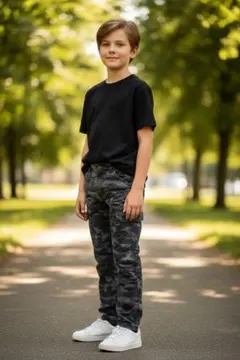 迷彩柄　カーゴパンツ　グレー　迷彩　160